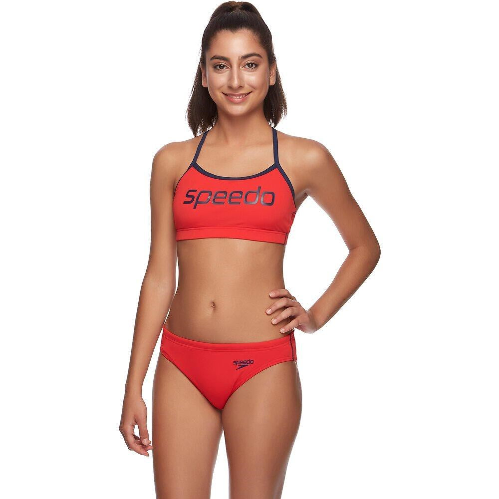 ENDURANCE CROP SET TWO PIECE NAVY FIRE RED SPEEDO