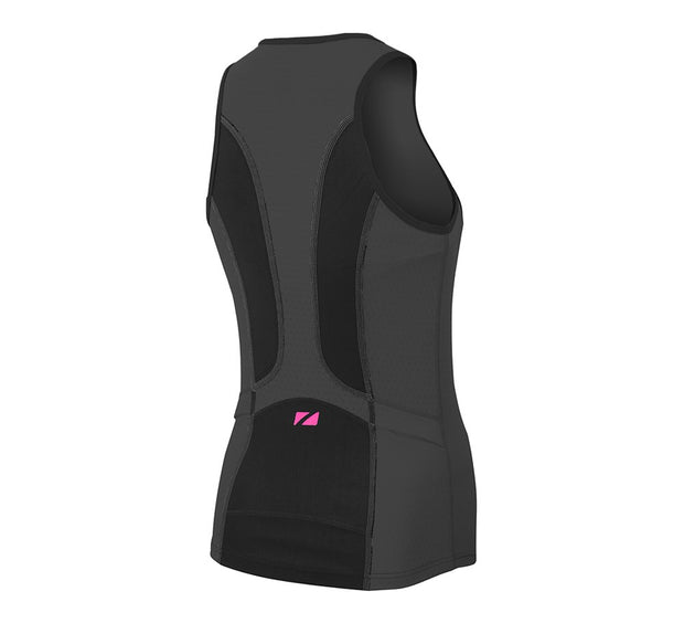 WOMENS AQUAFLO PLUS SLEEVELESS TRI TOP BLACK/PINK ZONE3